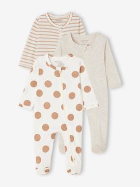 Pack of 3 BASICS Jersey Knit Sleepsuits with Zip Fastening, for Babies  - vertbaudet enfant