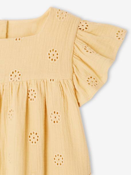 Cotton Gauze Dress with Embroidered Flowers, for Girls pale blue+pastel yellow+rosy+vanilla - vertbaudet enfant 