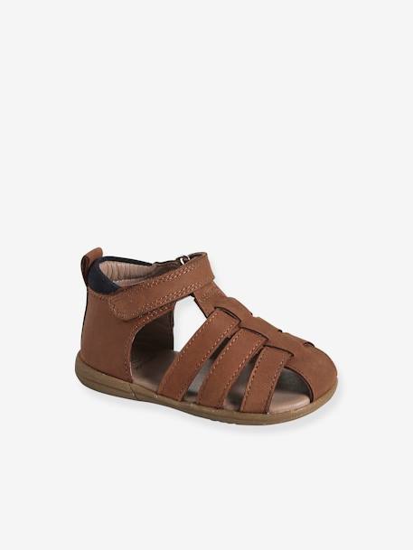 Leather Sandals for Baby Boys, Designed for First Steps brown+navy blue - vertbaudet enfant 