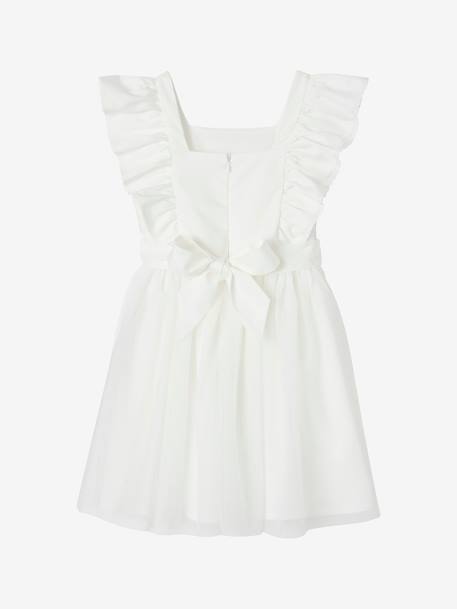Robe cérémonie fille satin de coton à volants blanc+écru+rose pâle+vert sauge - vertbaudet enfant 