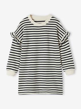 Striped Fleece Dress for Girls  - vertbaudet enfant