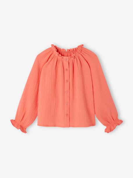 Wide Cotton Gauze Blouse for Girls coral - vertbaudet enfant 