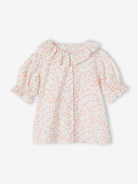 Blouse in Cotton Gauze with Frilled Collar, for Girls coral+ecru - vertbaudet enfant 