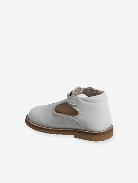 Leather T-Strap Shoes for Babies white - vertbaudet enfant 