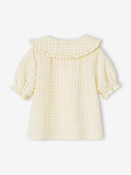 Gingham Blouse with Wide Ruffled Collar for Girls pale yellow - vertbaudet enfant 