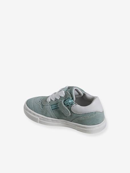 Leather Trainers with Laces & Zip, for Babies turquoise - vertbaudet enfant 