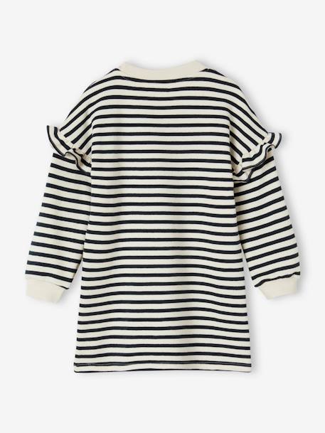 Striped Fleece Dress for Girls striped grey - vertbaudet enfant 