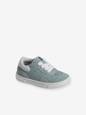-Leather Trainers with Laces & Zip, for Babies