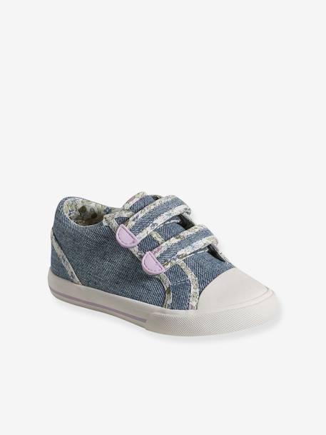 Touch-Fastening Trainers for Girls, Designed for Autonomy denim blue+pale blue+printed pink+YELLOW MEDIUM ALL OVER PRINTED - vertbaudet enfant 
