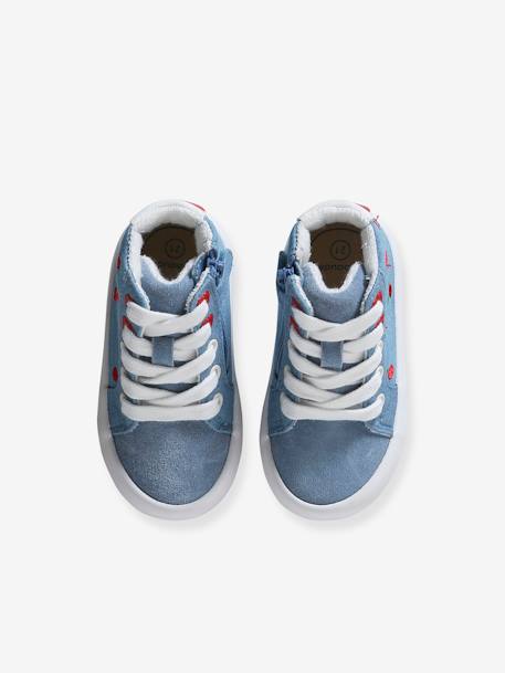 Baskets montantes bébé lacées et zippées bleu imprimé - vertbaudet enfant 