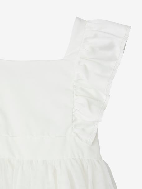 Robe cérémonie fille satin de coton à volants blanc+écru+rose pâle+vert sauge - vertbaudet enfant 