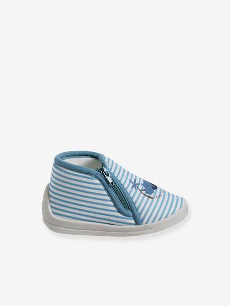 Zipped Slippers in Canvas for Babies striped blue - vertbaudet enfant 