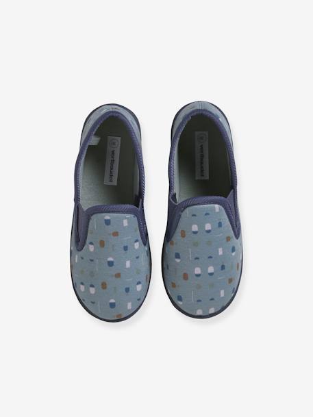 Elasticated Slippers in Canvas for Children marl grey+printed blue - vertbaudet enfant 