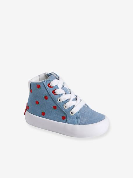 Baskets montantes bébé lacées et zippées bleu imprimé - vertbaudet enfant 