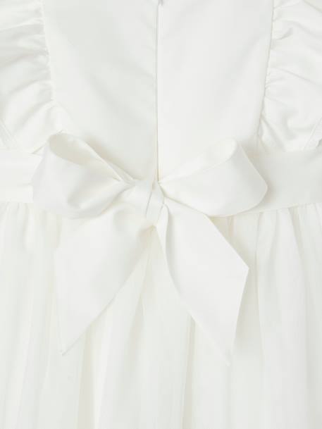 Robe cérémonie fille satin de coton à volants blanc+écru+rose pâle+vert sauge - vertbaudet enfant 