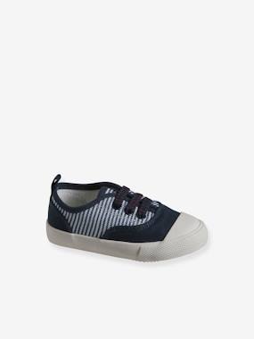 Shoes-Trainers in Striped Fabric with Elasticated Laces, for Babies