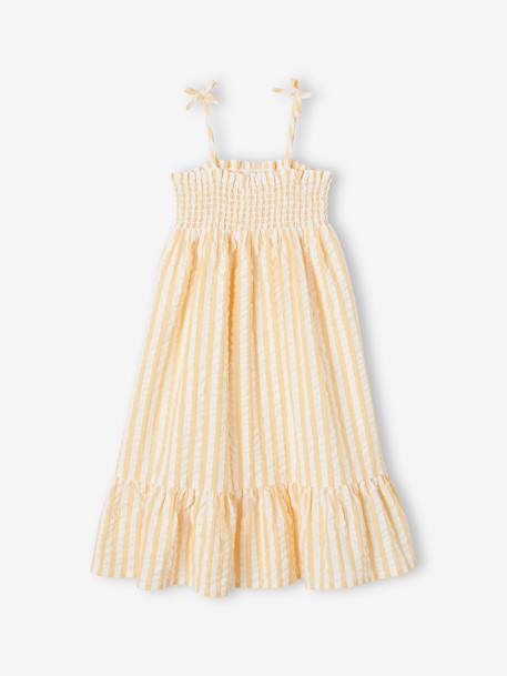 Smocked Striped Dress in Seersucker for Girls striped yellow - vertbaudet enfant 