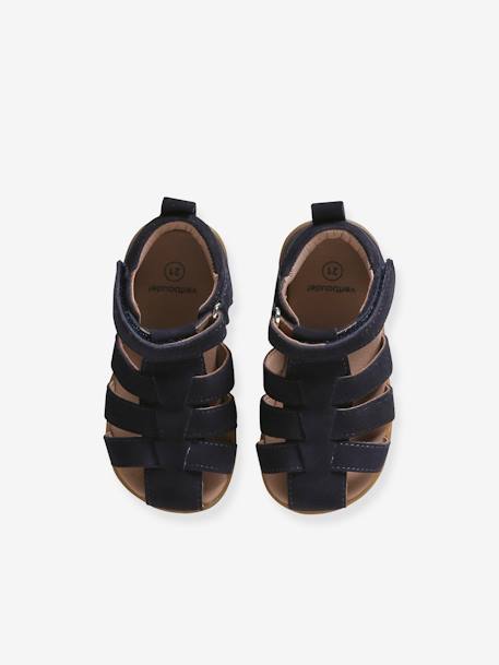 Leather Sandals for Baby Boys, Designed for First Steps brown+navy blue - vertbaudet enfant 