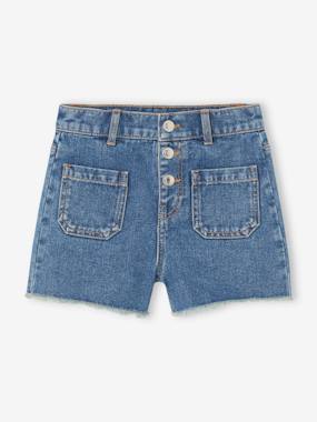 -Denim Shorts, Frayed Hems, for Girls
