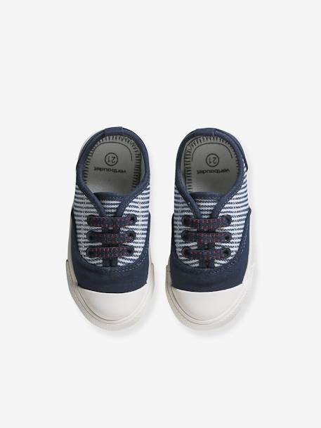 Baskets toile rayée bébé lacets élastiqués rayé bleu - vertbaudet enfant 