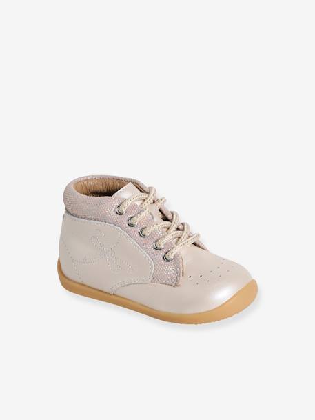 Chaussures premiers pas bébé lacets beige irisé+camel+MARRON CLAIR UNI - vertbaudet enfant 