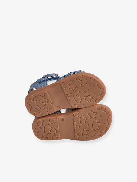 Denim-Effect Sandals with Hook-&-Loop Straps for Babies denim blue - vertbaudet enfant 