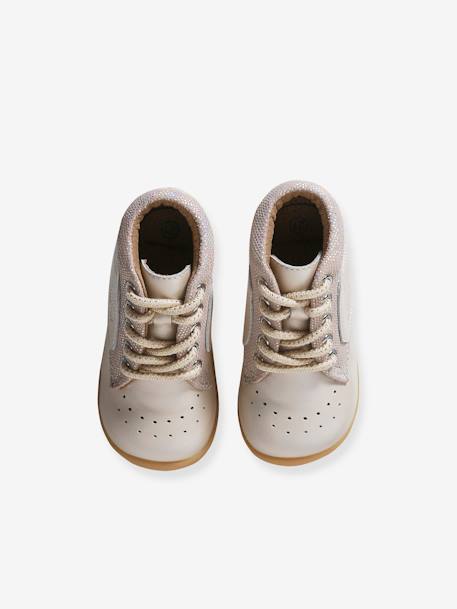 Lace-Up Soft Leather Boots for Babies, Designed for First Steps iridescent beige - vertbaudet enfant 