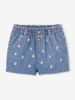 Denim Shorts with Embroidered Daisies, for Babies  - vertbaudet enfant