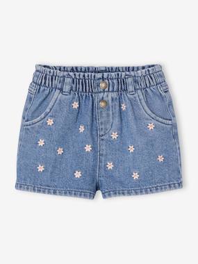 -Short bébé en denim brodé 