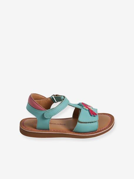 Sandales scratchées cuir enfant collection maternelle turquoise - vertbaudet enfant 