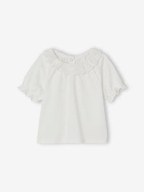 -T-Shirt with Broderie Anglaise Collar for Babies