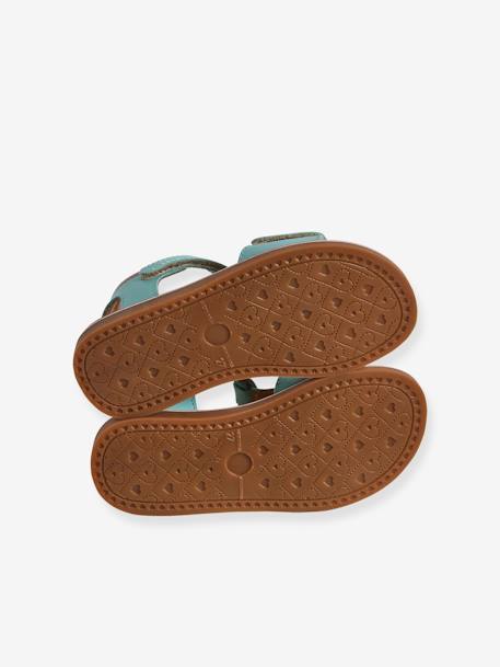 Hook-and-Loop Leather Sandals for Children, Designed for Autonomy turquoise - vertbaudet enfant 