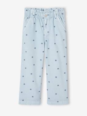 Girls-Floral Wide Leg Paperbag Trousers for Girls