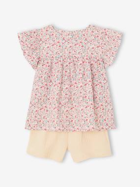 -Ensemble fille blouse short en gaze de coton