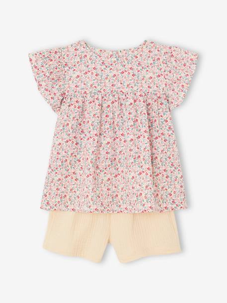 Ensemble fille blouse short en gaze de coton jaune pastel+lilas+vanille - vertbaudet enfant 