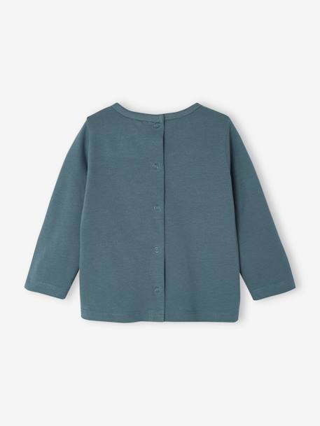 Long Sleeve Top with Message, for Babies peacock blue+White - vertbaudet enfant 
