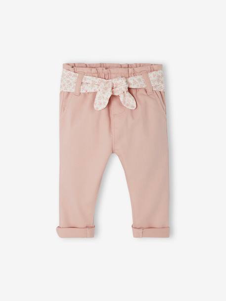 Pantalon paperbag bébé avec ceinture écru+lichen+rose pâle - vertbaudet enfant 