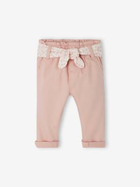 -Paperbag Trousers with Belt, for Babies