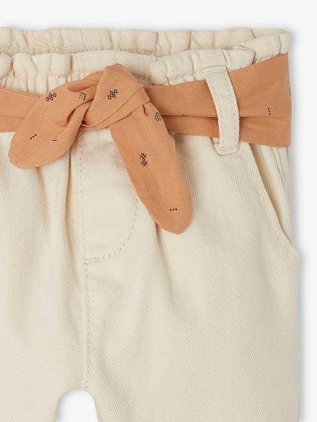 Paperbag Trousers with Belt, for Babies ecru+lichen+pale pink - vertbaudet enfant 