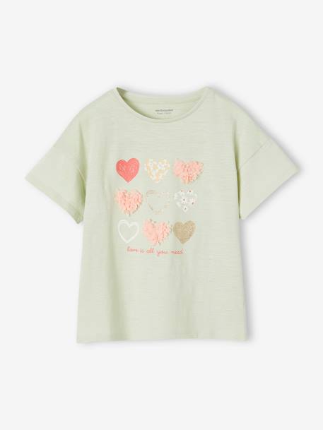 T-Shirt with Shaggy Rags Design & Iridescent Details for Girls almond green+apricot+ink blue+sky blue+striped navy blue - vertbaudet enfant 