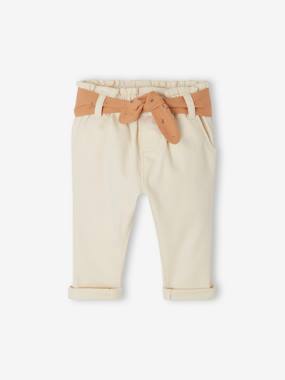 -Paperbag Trousers with Belt, for Babies
