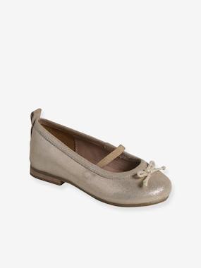 Shoes-Ballet Pumps in Metallised Leather for Girls