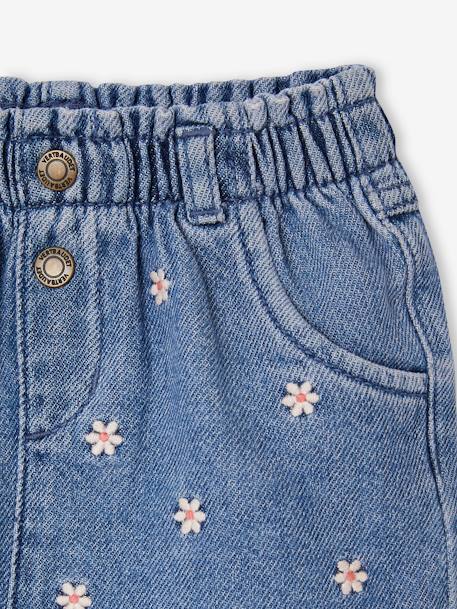 Denim Shorts with Embroidered Daisies, for Babies double stone+stone - vertbaudet enfant 