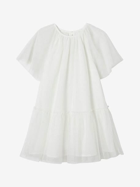 Occasion Wear Dress with Glittery Tulle & Butterfly Sleeves for Girls ecru - vertbaudet enfant 