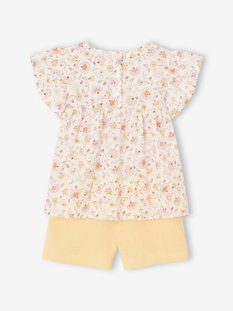 Ensemble fille blouse short en gaze de coton jaune pastel+lilas+vanille - vertbaudet enfant 