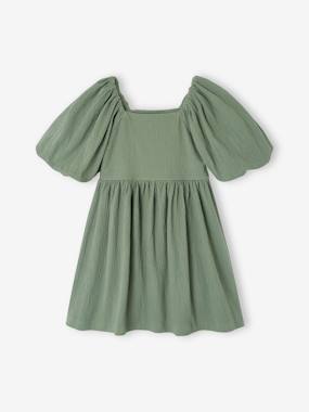 Girls-Occasion Wear Dress in Relief Fabric with Smocking for Girls