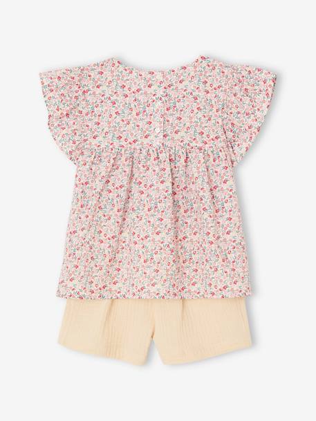 Ensemble fille blouse short en gaze de coton jaune pastel+lilas+vanille - vertbaudet enfant 