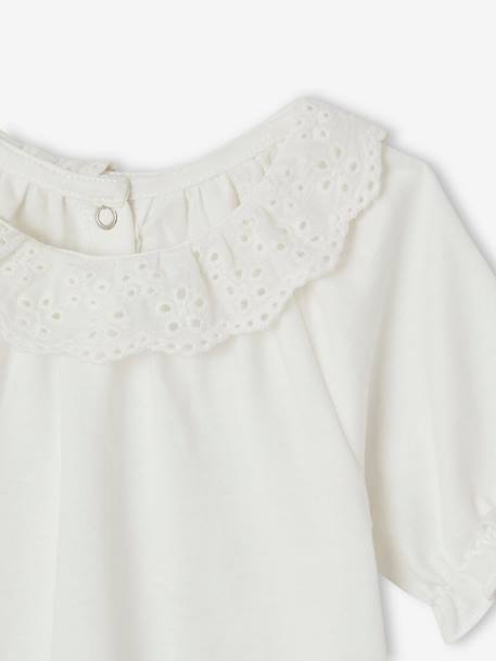 T-Shirt with Broderie Anglaise Collar for Babies ecru - vertbaudet enfant 