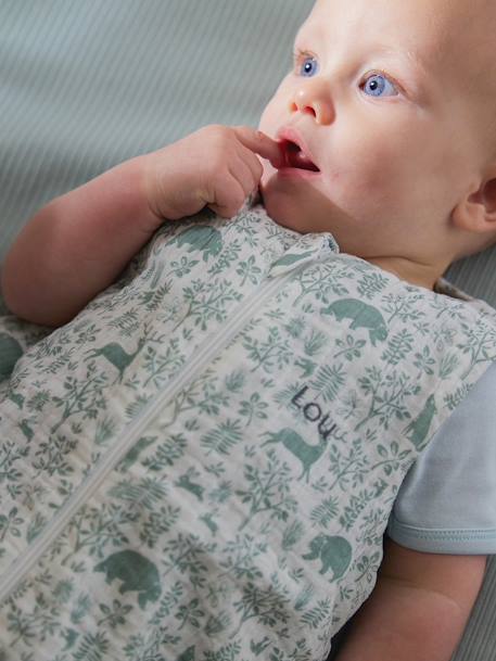 Sleeveless Baby Sleeping Bag with Middle Opening, In the Woods printed green - vertbaudet enfant 