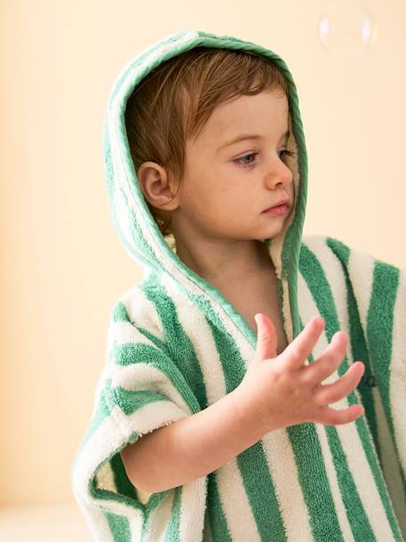 Poncho de bain enfant à rayures personnalisable - vert, Linge de maison et  décoration